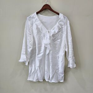 Unbranded Womens Silky Blouse Plus Size 2X White Ruffled Classic Angelcore Solid